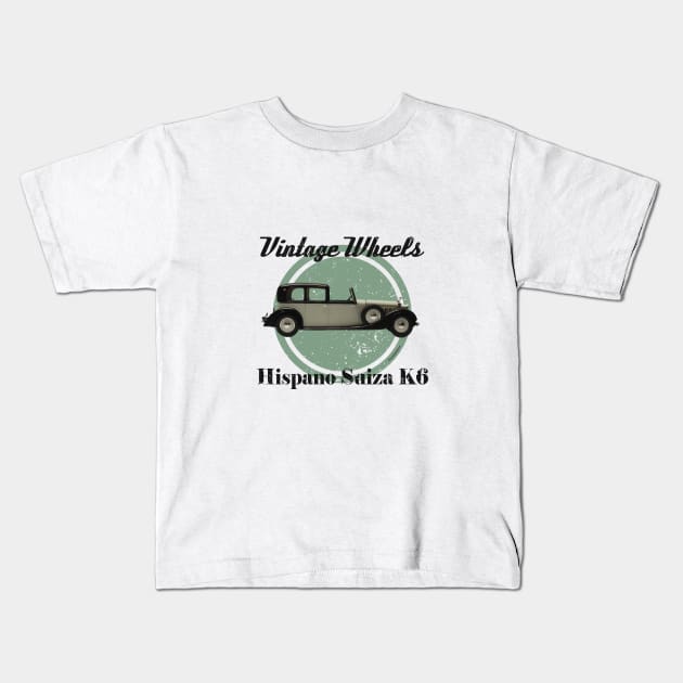 Vintage Wheels - Hispano Suiza K6 Kids T-Shirt by DaJellah